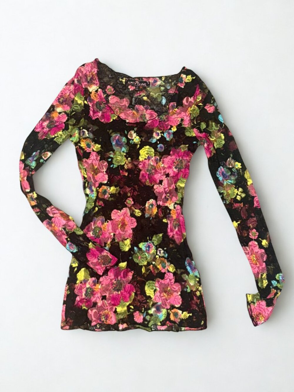 Tight Fitting Floral Lace Long Sleeve Top